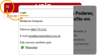 Menu de login do App